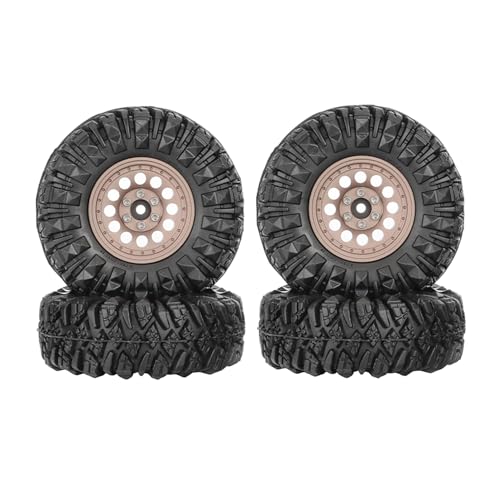 4PCS 1.3" Aluminum Alloy Beadlock Wheel Rims All-Terrain Tyre 70mm Rubber Tires Set with 5mm & 7mm Hex for 1/12 1/14 1/18 1/24 RC Rock Crawler Car Upgrade Parts (B-Brown) - color: B-brown