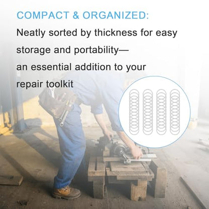 M10x12mm Shim Washers for Machinery Assembly, 48pcs 304 Stainless Steel | 0.1, 0.2, 0.3 and 0.5mm, 12 pcs each, thin spacers for M10 bolts, electronics repair, machinery setup and precision spacing - size: M10X12