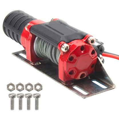 RC Crawler Winch w/Steel Wire Compatible with Traxxas TRX4 Axial SCX10 90046 RC4WD D90 Redcat Gen8 1/10 RC Crawler Car Option Part (Red) - color: Red