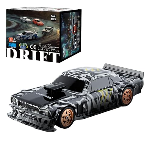 HERR RC Electric Mini Racing Drift Car Model 1:43 Scale 2.4G Full Scale Linkage Light Set Max Speed 15km/h Indoor Mini RC Toys Hobbyist Gift Black White (RTR Version/Black White), K9F06BSZ2517ZXMV2 - color: Black White