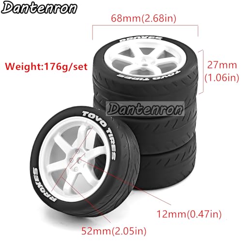 1/10 RC On Road Tires OD 68mm and Hard Plastic Street Wheels 12mm Hex Touring Tyres for 1:10 Rally Racing Drift Car Tamiya TT01 TT02 XV01 HPI KYOSHO HSP PTG2 Traxxas TA06 A959 4PCS (White) - color: White