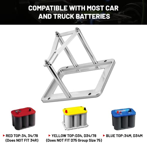 Universal Battery Tray Hold Down Trunk,Battery Relocation Box Billet Aluminum 551181 For Optima Race Racing Mount Red Yellow Blue Top 34M D34M 34 34R 34/78 D34 D34/78 - color: Sliver