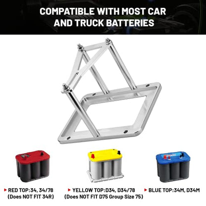 Universal Battery Tray Hold Down Trunk,Battery Relocation Box Billet Aluminum 551181 For Optima Race Racing Mount Red Yellow Blue Top 34M D34M 34 34R 34/78 D34 D34/78 - color: Sliver