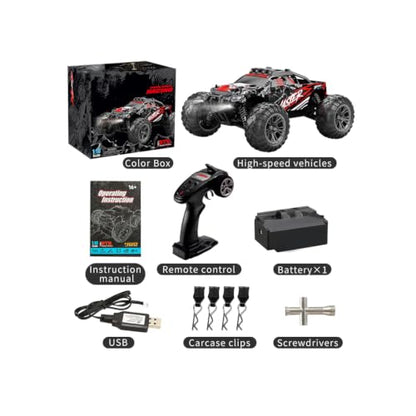 1/16 Scale 4WD RC Monster Truck RTR, 2.4GHz Proportional Off-Road Car | Oversized Off-Road Tires, Metal Shocks, 33KM/H High Speed, Waterproof Design, All Terrains Driving, Gift for Adults