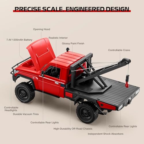 ARRIS MN82T 1/12 RC Rock Crawler Climbing Truck with Crane Hook, Toyota LC794WD Off Road RC Car with LED Lights, 2.4GHz Full Proportional Control RTF Toy Vehicle Gifts - color: Red