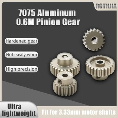 Precision 7075 Aluminum 0.6M Pinion Gear Set (18T/19T/24T/25T) for 1/10 RC Models - 0.6 Module Hardened Gears Compatible with 257mm/260mm Chassis for Tamiya TT01/TT02/TB02/TA05