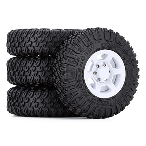 4PCS 1.55inch Tyres Beadlock Plastic Wheel Rims Hub Rubber Tires Set Compatible with 1:10 RC Crawler Axial AX90069 D90 TF2 Tamiya CC01 LC70 MST JIMNY (White) - color: White-85mm