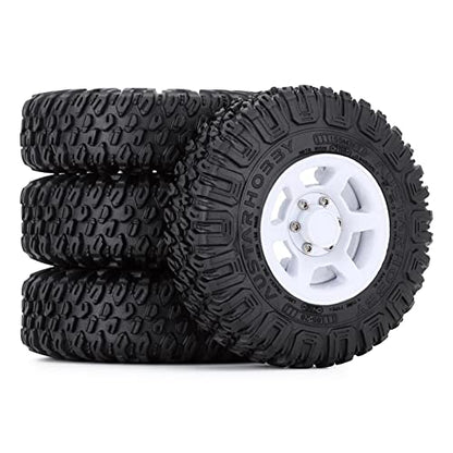 4PCS 1.55inch Tyres Beadlock Plastic Wheel Rims Hub Rubber Tires Set Compatible with 1:10 RC Crawler Axial AX90069 D90 TF2 Tamiya CC01 LC70 MST JIMNY (White) - color: White-85mm
