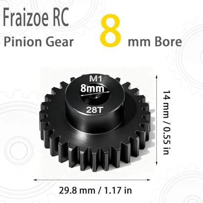 28T M1 8mm Steel Pinion Gear with 8mm to 5mm Adapter Shaft for Traxxas 1/5 X-MAXX 1/10 RC Car Buggy Truck, Available in 14T to 30T Mod 1 Motor Gear for Enhanced Performance and Durability - size: 28T