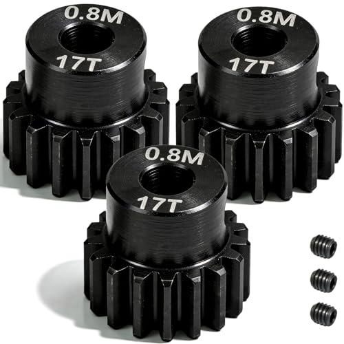 3-Pack Steel Metal 0.8M 5mm Pinion Motor Gear Sets 17T Compatible with HPI Kyosho Losi Axial Tamiya 1/8 1/10 RC Car Monster Truck Buggy, 0.8 Module Gear for Traxxsa Arrma - style: 3Pcs 17T