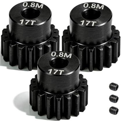 3-Pack Steel Metal 0.8M 5mm Pinion Motor Gear Sets 17T Compatible with HPI Kyosho Losi Axial Tamiya 1/8 1/10 RC Car Monster Truck Buggy, 0.8 Module Gear for Traxxsa Arrma - style: 3Pcs 17T
