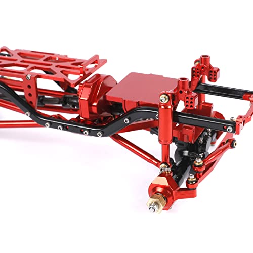 Metal RC Frame Chassis Assembled Frame Chassis for 1/24 RC Crawler SCX24 Deadbolt AXI90081 Upgrades (with Wheels) (Red) - color: Red