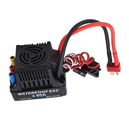 RC 80A Brushless ESC with Smooth Accelerator Linearity, 2 to 4S Water proof Speed Controller for 1/8 RC Car Truck, Inbuilt Efficient Sbec, Multiple Features