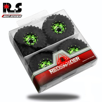REDSPIDER （4pcs） 1.0 beadlock Wheels and Tires，1.0 Tires Set Has Super Soft Stickiness，Wheel hub Colors Available. 1.0 Crawler Tires for TRX4M Axial AX24 SCX24 FCX24 1/18 1/24 RC Crawler Car (Green) - color: Green
