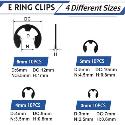 E Clip Tool, E Clips Removal and Installation Assortment Kit Tool Set, Exchangeable 4 Sizes (3/4/5/6mm) Clip Rings Kit & 40Pcs E Clips - style: Size-3/4/5/6mm