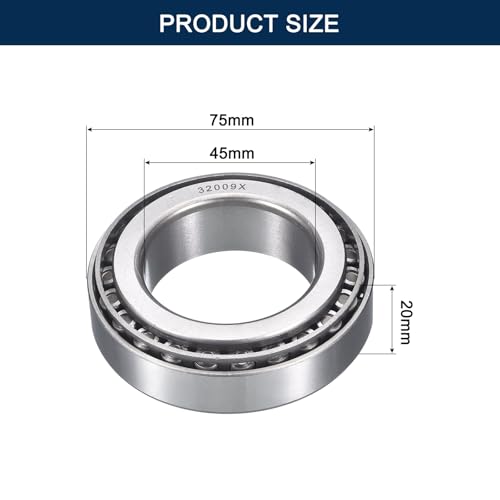2 Pack 32009 Tapered Roller Bearing Cone and Cup Set | 45mm Bore 75mm OD 20mm Cup Width, Chrome Steel Taper Bearings Set, ABEC-3 - size: 32009