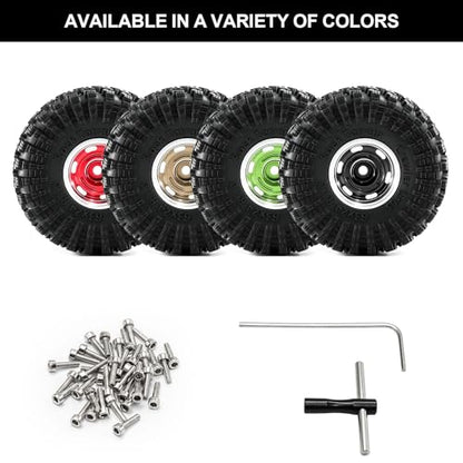1.0" Beadlock Aluminum Wheels and 64mm Soft Rubber Tires | for SCX24, TRX4M, Ascent 18, FCX24, 1/18 1/24 RC Crawler, 7mm Hex, 0mm Offset, with Foam Inserts, (Bronze 356) - color: Bronze 356