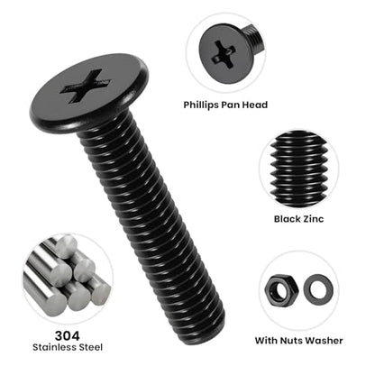 231Pcs Machine Screws and Nuts Assortment Kit,M4 M5 M6 Phillips Flat Round Head 304 Stainless Steel Metric Nuts and Bolts Washers Kit Black,for Wall Plate Switch/Furniture Assembly - size: M4/5/6 231PCS SS Machine Black