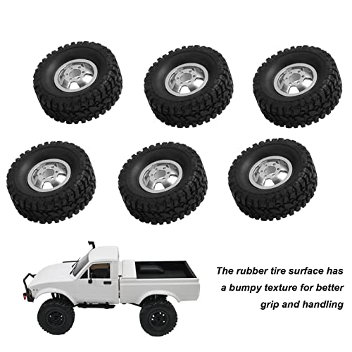 SUNGOOYUE Rubber RC Car Tires with Aluminum Alloy Wheel Hub Wheels and Tires for B24 B16 B36 4WD C14 C24 C34 C44 RC Car(Silver)