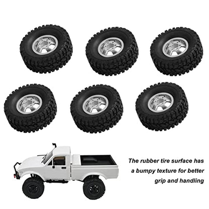 SUNGOOYUE Rubber RC Car Tires with Aluminum Alloy Wheel Hub Wheels and Tires for B24 B16 B36 4WD C14 C24 C34 C44 RC Car(Silver)