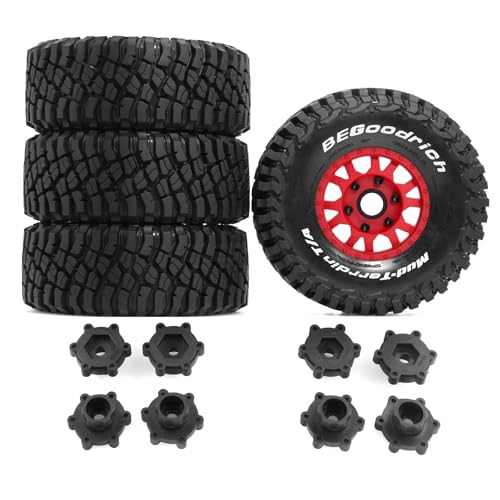 1/7 1/8 1/10 RC Short Course Truck Tires OD 4.96" and Wheels 12mm 14mm 17mm Hex for 1:10 1:8 1:7 Scale Off Road Truck Car ARRMA Mojave 4S 6S TRAXXAS Slash 2WD FS FSR Axial Losi Rc4wd (Red) - color: Red