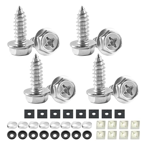 YALOK 8PCS Cross License Plate Screws, M6 Mounting Kit, Silver | stainless steel hardware, rust-resistant finish, tamper-resistant fasteners, includes nuts and caps, front or rear mounting - color: Cross-Silver Set, size: 8PCS
