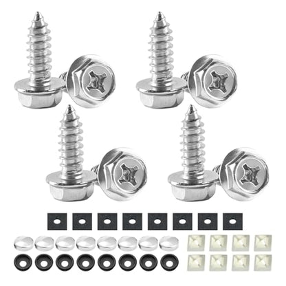 YALOK 8PCS Cross License Plate Screws, M6 Mounting Kit, Silver | stainless steel hardware, rust-resistant finish, tamper-resistant fasteners, includes nuts and caps, front or rear mounting - color: Cross-Silver Set, size: 8PCS