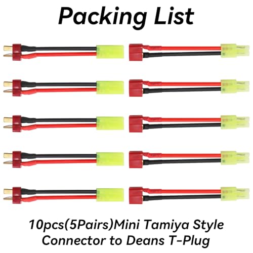 Mini Tamiya Connector to Deans - T Plug 10pcs 16AWG Male Reversed Female Cable Wire Adapter for Airsoft RC Car Truck ESC Lipo Nimh Battery Connectors Charging Connection 5 Pairs