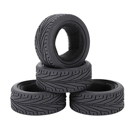 1/10 RC On-Road Car Tyres and Wheels, LAFEINA Rubber Tire & Alloy Aluminum Rims Hex 12mm for 1/10 HSP Tamiya HPI Kyosho RC On Road Touring Car (Black)