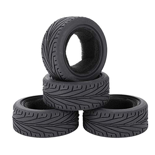 1/10 RC On-Road Car Tyres and Wheels, LAFEINA Rubber Tire & Alloy Aluminum Rims Hex 12mm for 1/10 HSP Tamiya HPI Kyosho RC On Road Touring Car (Black)