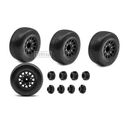 12mm/14mm Hex Rc Truck Tires,RC Wheels Tires for 1/10 Slash 2WD 4×4,Axia1/Arrm a Senton/Re dcat Rc 4wd,Hex Detachable Replacement Running on Off-Road Tire,on-Road Tires,4-Pack,Black