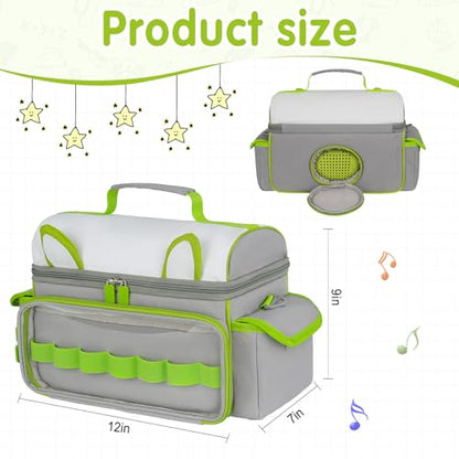 Carrying Case Compatible with Toniebox 2 & 1 Starter Set & Tonies Figures | Cute Storage Bag Fits for Tonies Characters,Headphones&Accessories, Travel Case with Clear Pocket&Speaker Window,Gray&Green - color: Grey&Green