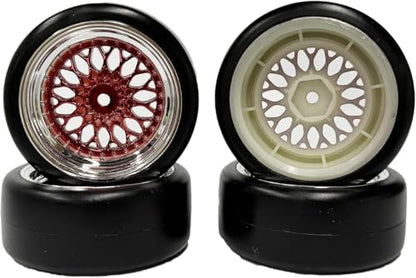1/10 Drift Wheels Tires Set,AMZSTAR 4PCS 63mm RC Hard Tyre with Plastic Wheel Rims 12mm Hex for 1/10 RC On Road Racing Touring Drifting Car for Tamiya TT01 HSP HPI Kyosho (Red Silver,Offset:6mm) - color: Red Silver,offset:6mm