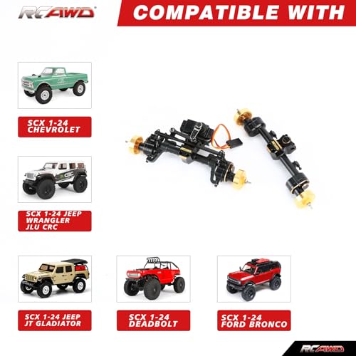 RCAWD 12mm Widen & 30% Upgrades 12T Gear SCX24 Portal Axle Set 160g & Brass Weights Hex, Shell & 8g RC Servo & Servo Mount for Bronco C10 Deadbolt Wrangler JLU CRC JT Gladiator Dodge Power Wagon