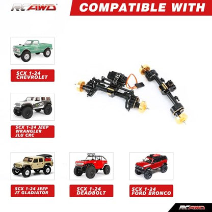 RCAWD 12mm Widen & 30% Upgrades 12T Gear SCX24 Portal Axle Set 160g & Brass Weights Hex, Shell & 8g RC Servo & Servo Mount for Bronco C10 Deadbolt Wrangler JLU CRC JT Gladiator Dodge Power Wagon