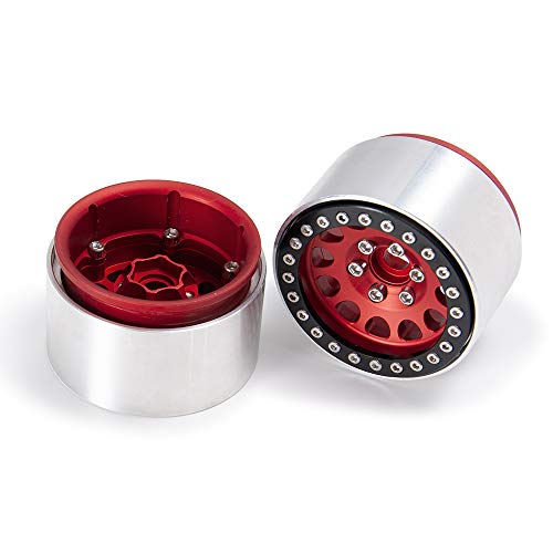 Aluminum Beadlock 2.2" Crawler Wheel Rims Set for 1/10 RC Axial Wraith RR10 YETI SCX10 D90 TRX4 CC01 Pack of 4 (RED)