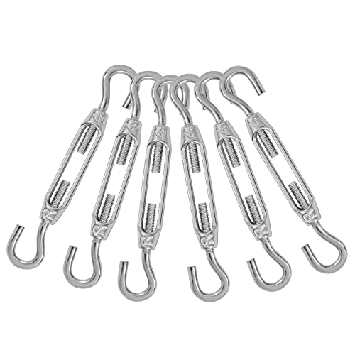 6PCS M4 Hook & Hook Turnbuckle 304 Stainless Steel Turnbuckle Wire Rope Tension Heavy Duty Turnbuckles for Cable Railing Wire Rope Hardware Kit (M4, Hook & Hook) - style: Hook & Hook-M-4