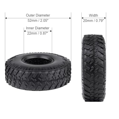 Hobbypark SCX24 Tires 1.0 Rock Crawler for 1/18 TRX4M Axial SCX24 Gladiator Bronco C10 JLU Deadbolt B17 Betty 1/18 1/24 RC Crawler Car, 4PCS (53x18mm) - style: Type E