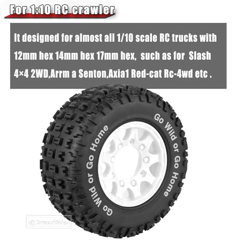 RC Wheels and Tires w/12mm 14mm 17mm Hex Short Course Tire for 1/10 Scale Car Arrm a Senton,Axia1,Slash 2WD Slash 4×4 4WD,Red cat,Rc 4wd,1/10 Truck Tires Rubber Tyres Plastic Wheel,White - color: White(4pcs)