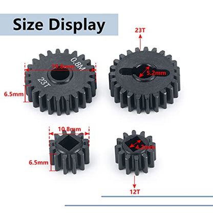 MORLORDY RC Aluminum Alloy Overdrive Portal Gears 0.8M 12T Drive Gear 23T Output Gear Set for 1/10 Scale SCX10 III Capra AXI03000 AXI03004 Upgrade Gears - size: 12T 23T