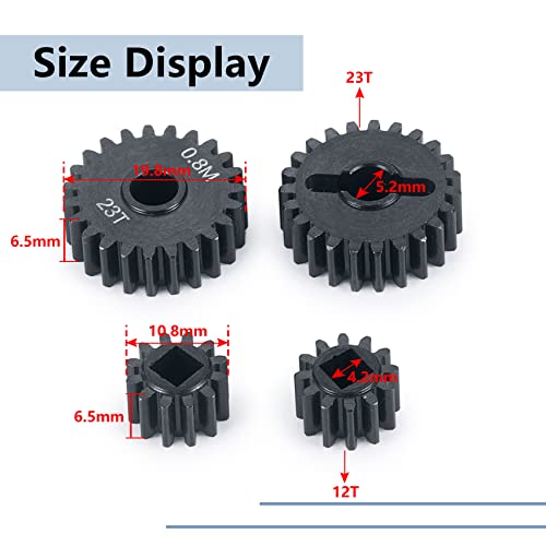 MORLORDY RC Aluminum Alloy Overdrive Portal Gears 0.8M 12T Drive Gear 23T Output Gear Set for 1/10 Scale SCX10 III Capra AXI03000 AXI03004 Upgrade Gears - size: 12T 23T