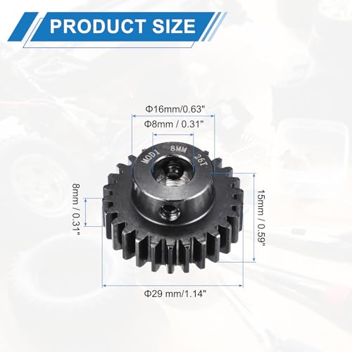 MECCANIXITY 1M 26T 40 Chrome Steel Motor Pinion Gears, 1.1" x 1.1" RC Motor Gears Fits 8mm Shaft Bore for RC Vehicles Truck Drift Remote Control Car Off-Road Crawler Parts, Black - style: 26T