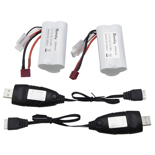 Blomiky 2 Pack T Plug 11.1V 3S 15C 2000mAh 22.2Wh Lithium-ion Battery and USB Cable Suitable for 2104 and R608 RC Boat / R608 Battery 2