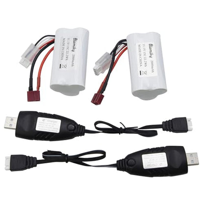 Blomiky 2 Pack T Plug 11.1V 3S 15C 2000mAh 22.2Wh Lithium-ion Battery and USB Cable Suitable for 2104 and R608 RC Boat / R608 Battery 2