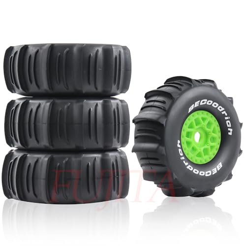 fujita 1/7 1/8 RC Off-Road Truck tyre Set Desert Beach Snow tyre 140mm OD for TRX UDR 85086-4 ARRMA Mojave EXB YK4072 4073 YKDF7 TB7 /17mm hex (Green) - color: Green