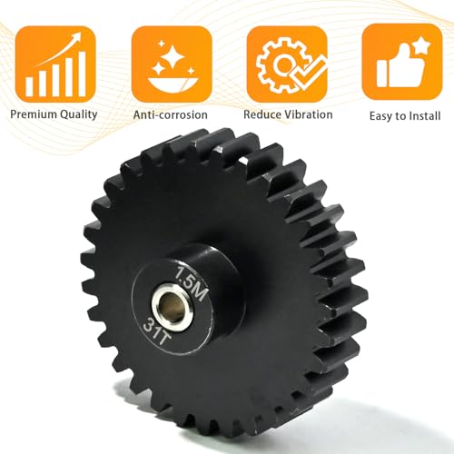 M1.5 31T Pinion Gear 8mm Bore with 8mm to 5mm Shaft Adapter Sleeve, Chromium Steel Motor Gear with Set Screw & Hex Key for Traxxas ARRMA Losi 1/5 1/8 RC Cars - size: 31T