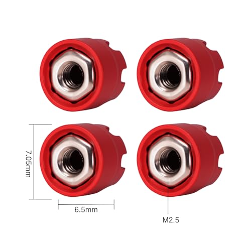 INJORA M2.5 Wheel Lock Nuts with Aluminum Cap for 1/18 RC Crawlers Upgrade(Red) - color: Red