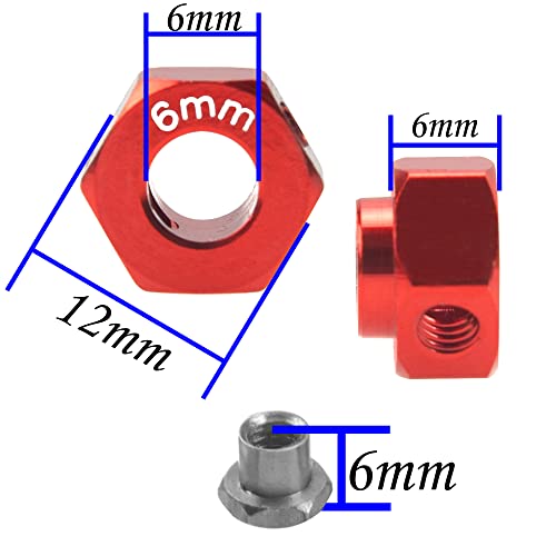ShareGoo Aluminum RC 12mm Hex Extended Wheel Hex Hub Extension 6mm Offset Spacers Compatible with Traxxas TRX4 TRX6 1/10 RC Crawler (6mm, Red) - color: Red, size: 6mm