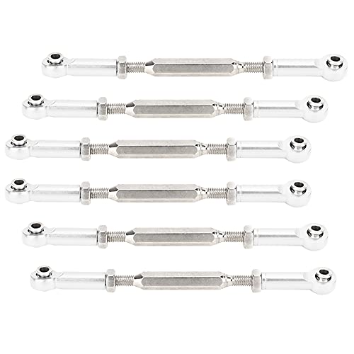 6 Pcs 88mm Aluminum Alloy Adjustable Push Rods, Turnbuckle Rod Linkage for RC Car Upgrade Parts, Silver - color: Silver
