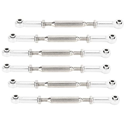 6 Pcs 88mm Aluminum Alloy Adjustable Push Rods, Turnbuckle Rod Linkage for RC Car Upgrade Parts, Silver - color: Silver